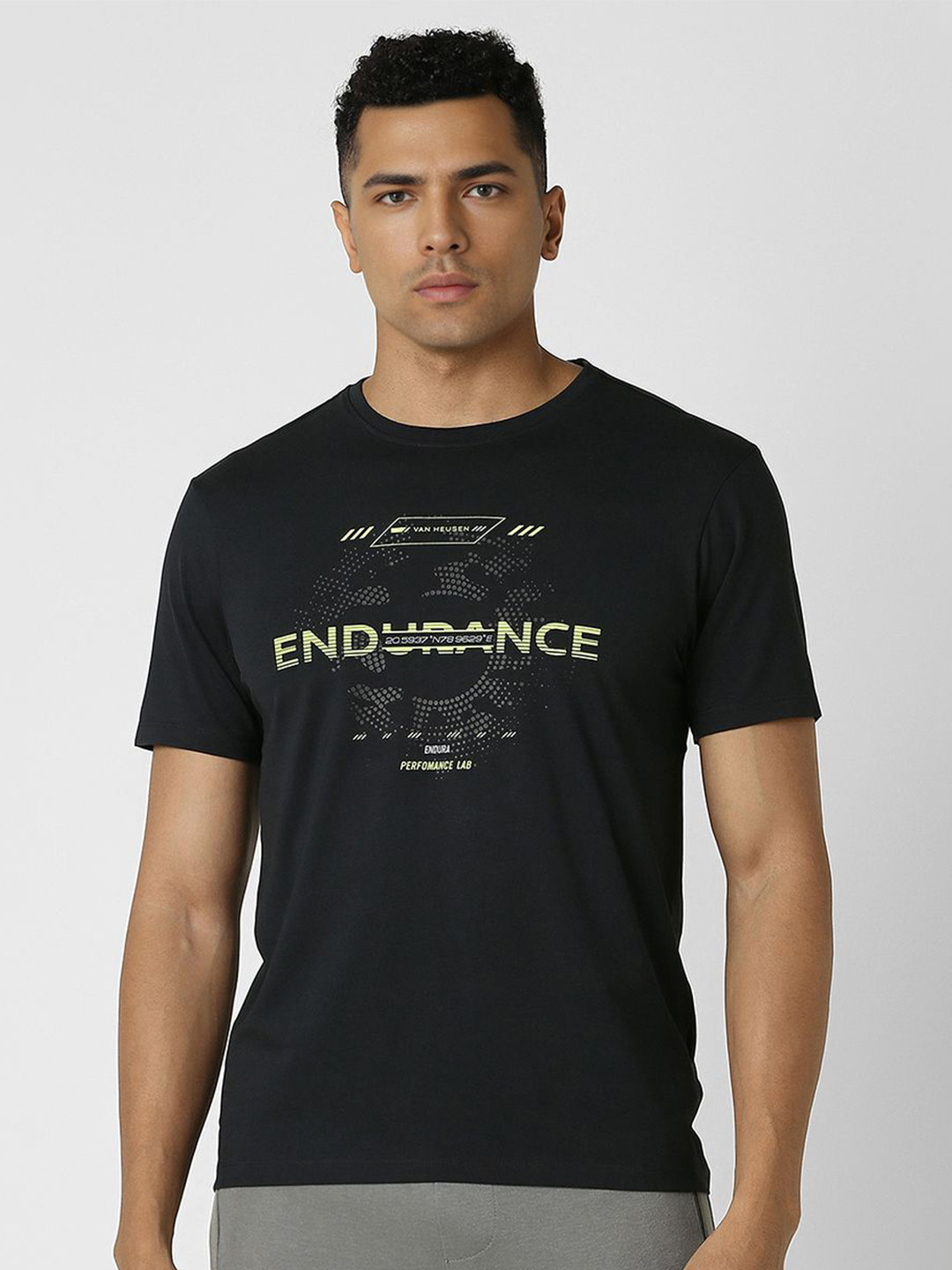 

Van Heusen Flex Men Typography Printed Slim Fit T-shirt, Black