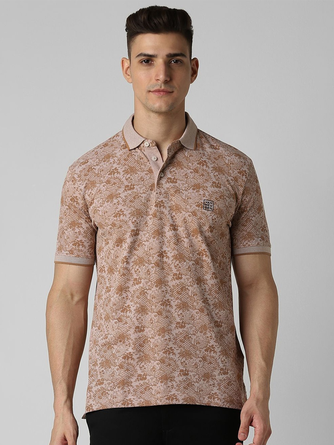

Van Heusen Sport Men Floral Printed Polo Collar T-shirt, Brown