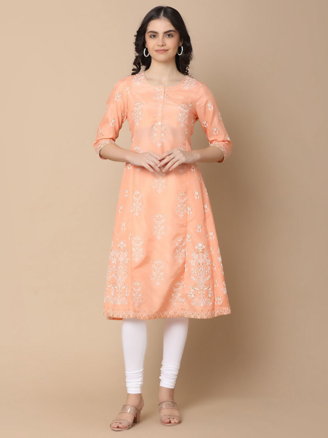 

V-Mart Women Floral Embellished Keyhole Neck Kurta, Pink