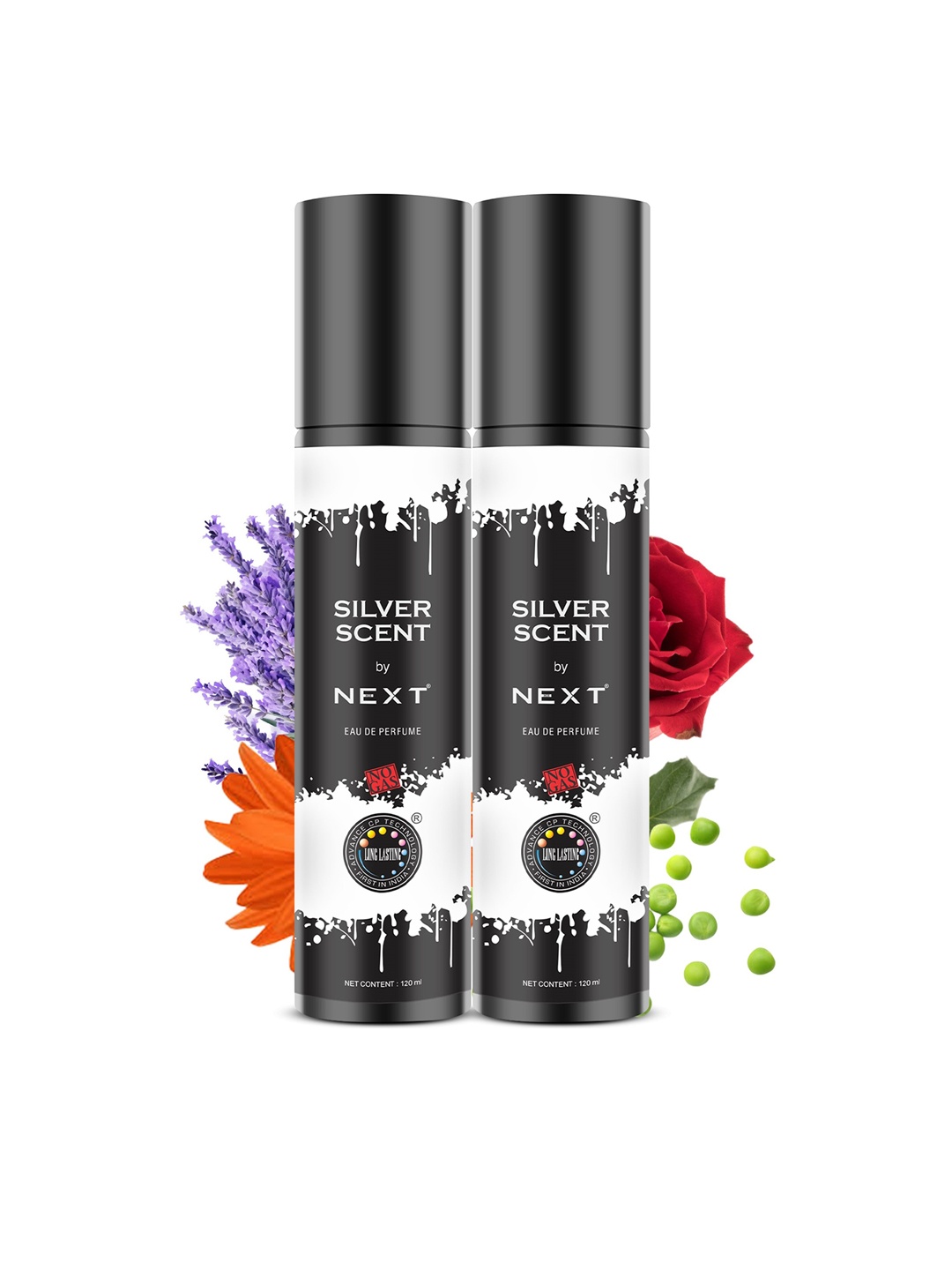 NEXT CARE Set of 2 Silver Scent Long Lasting Eau De Parfum - 120 ml each, Black