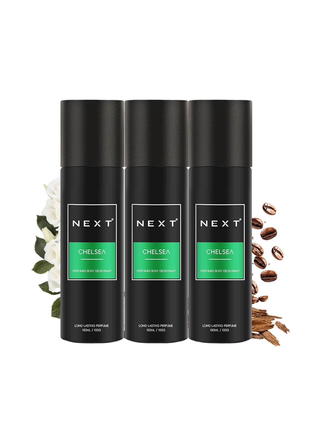 

NEXT CARE Chelsea Men Set Of 3 Long Lasting Perfumed Body Deodorant - 150ml (100g)Each, Black