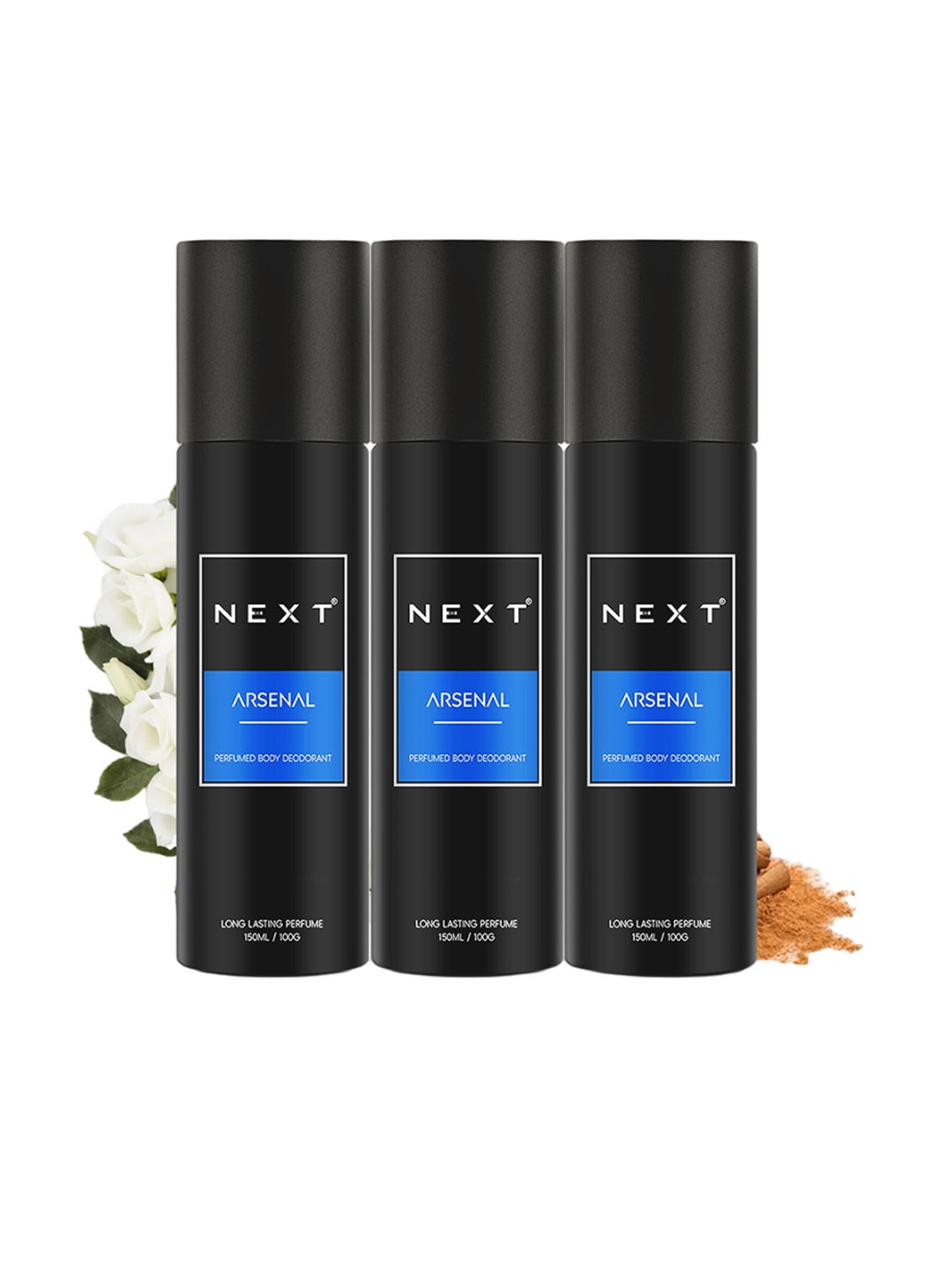 

NEXT CARE Arsenal Men Set Of 3 Long Lasting Perfumed Body Deodorant - 150ml (100g) Each, Black