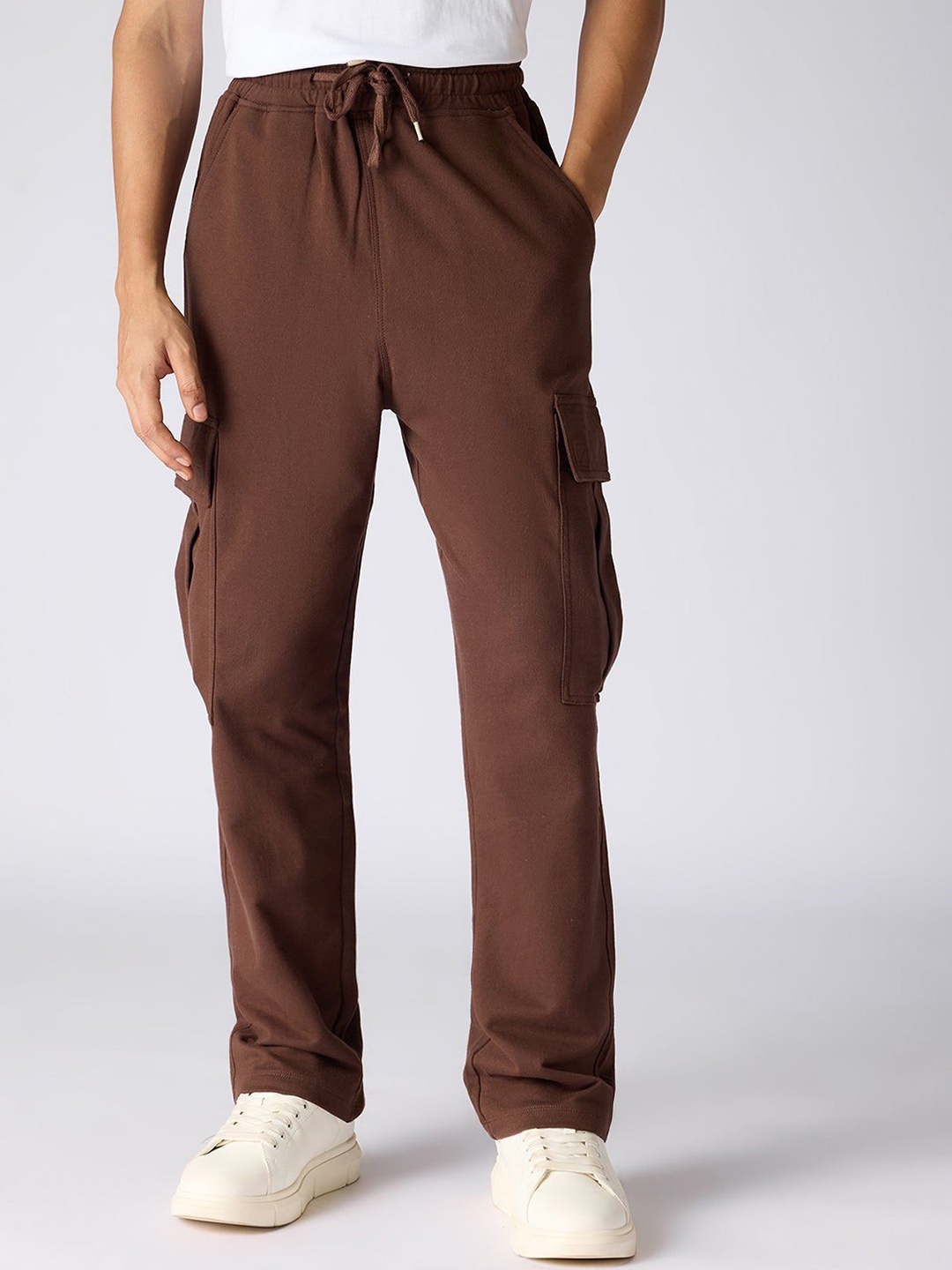 

FREAKINS Men Cotton Straight Fit High-Rise Trousers, Brown