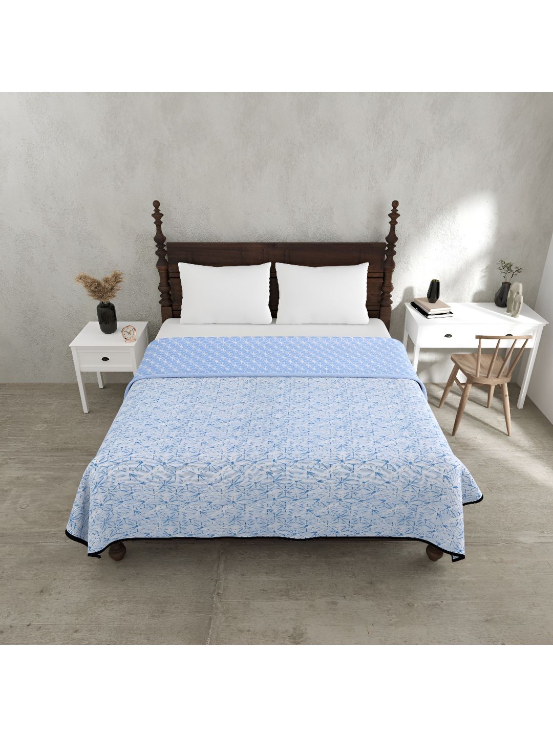 

BED-SHEET.COM Blue & White Printed Pure Cotton 150 GSM Double Bed Dohar & 2 Pillow Covers