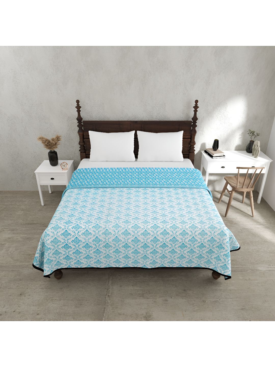 

BED-SHEET.COM Green & White Floral Printed 150 GSM Double Bed Dohar