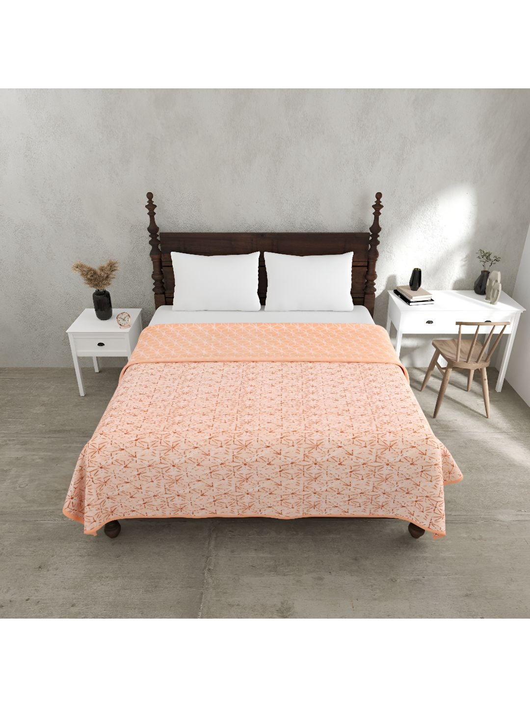 

BED-SHEET.COM Peach-Coloured & Brown Geometric Cotton 150 GSM Double Bed Dohar