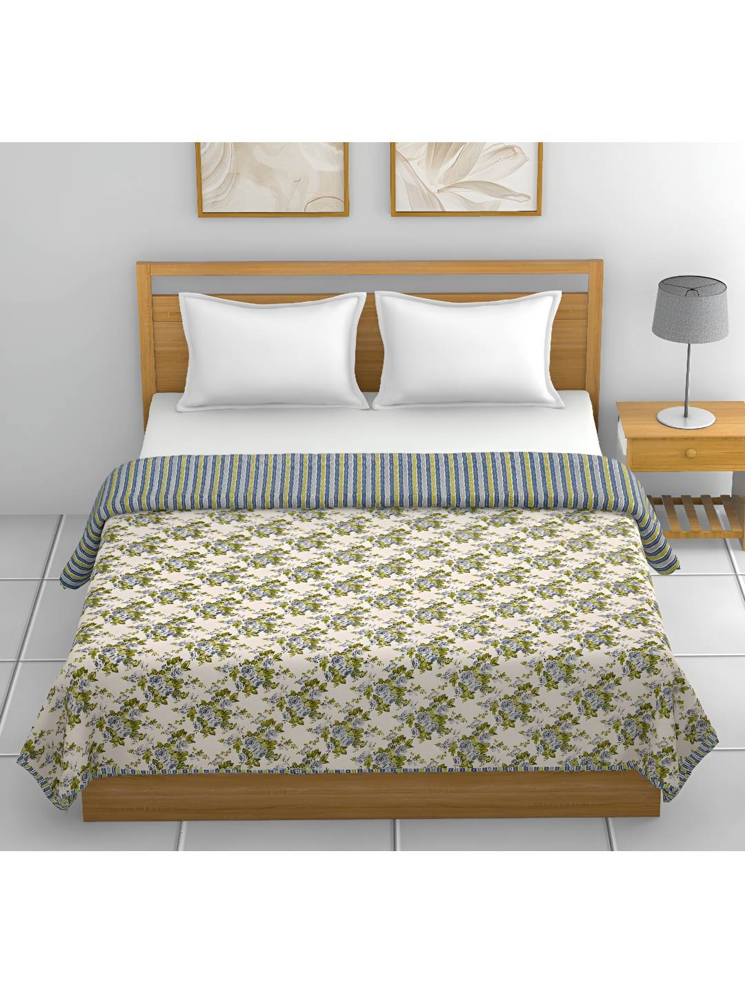 

BED-SHEET.COM Green Floral Pure Cotton 150 GSM Double Bed Dohar & 2 Pillow Covers