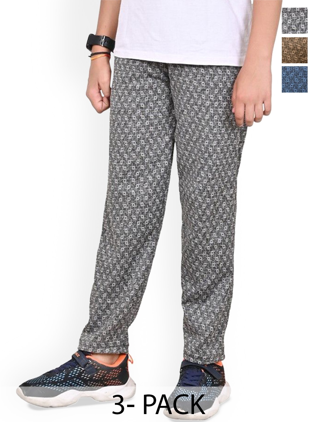 

BAESD Boys Pack Of 3 Printed Mid Rise Track Pants, Grey