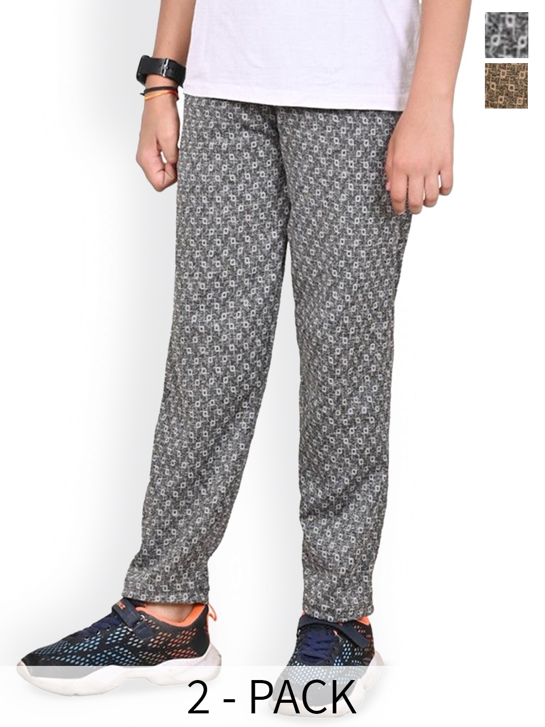 

BAESD Boys Pack Of 2 Printed Mid Rise Track Pants, Grey