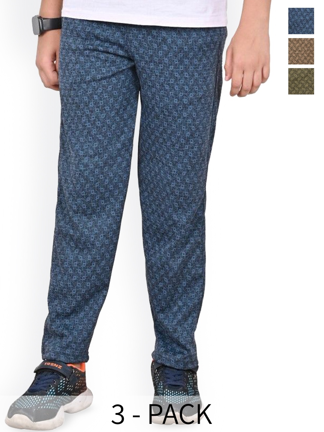 

BAESD Boys Pack Of 3 Printed Mid Rise Track Pants, Olive