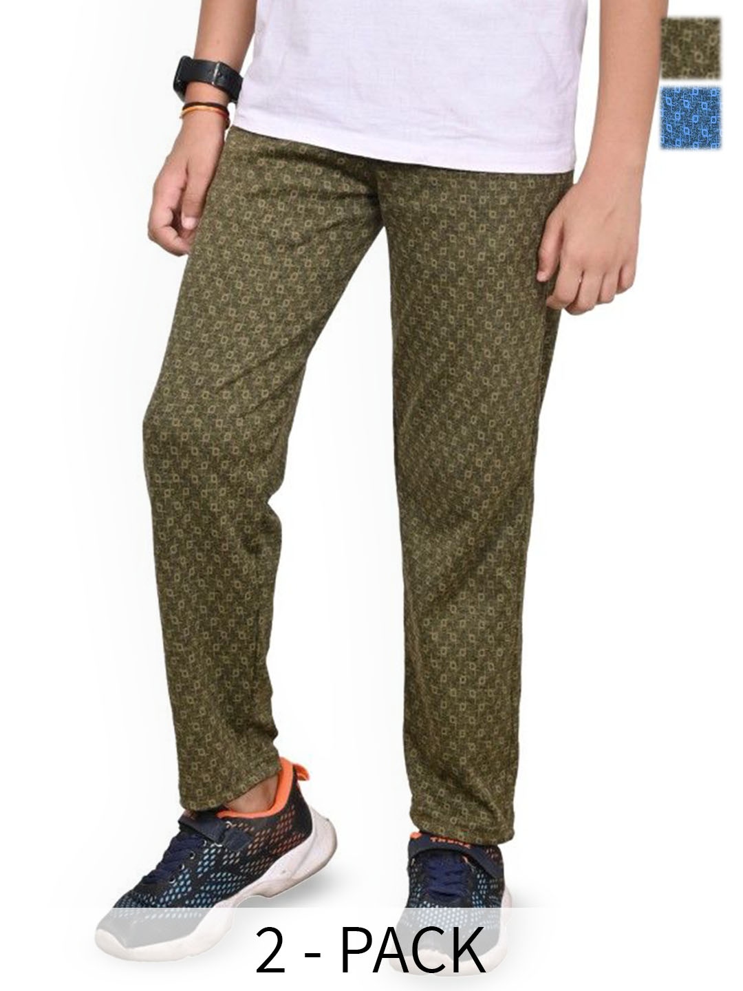 

BAESD Pack Of 2 Boys Printed Track Pants, Olive