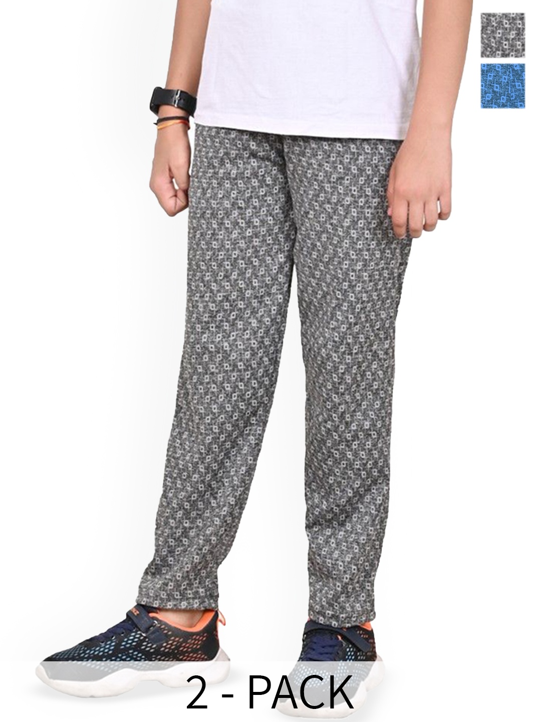 

BAESD Boys Pack Of 2 Printed Mid Rise Track Pants, Grey
