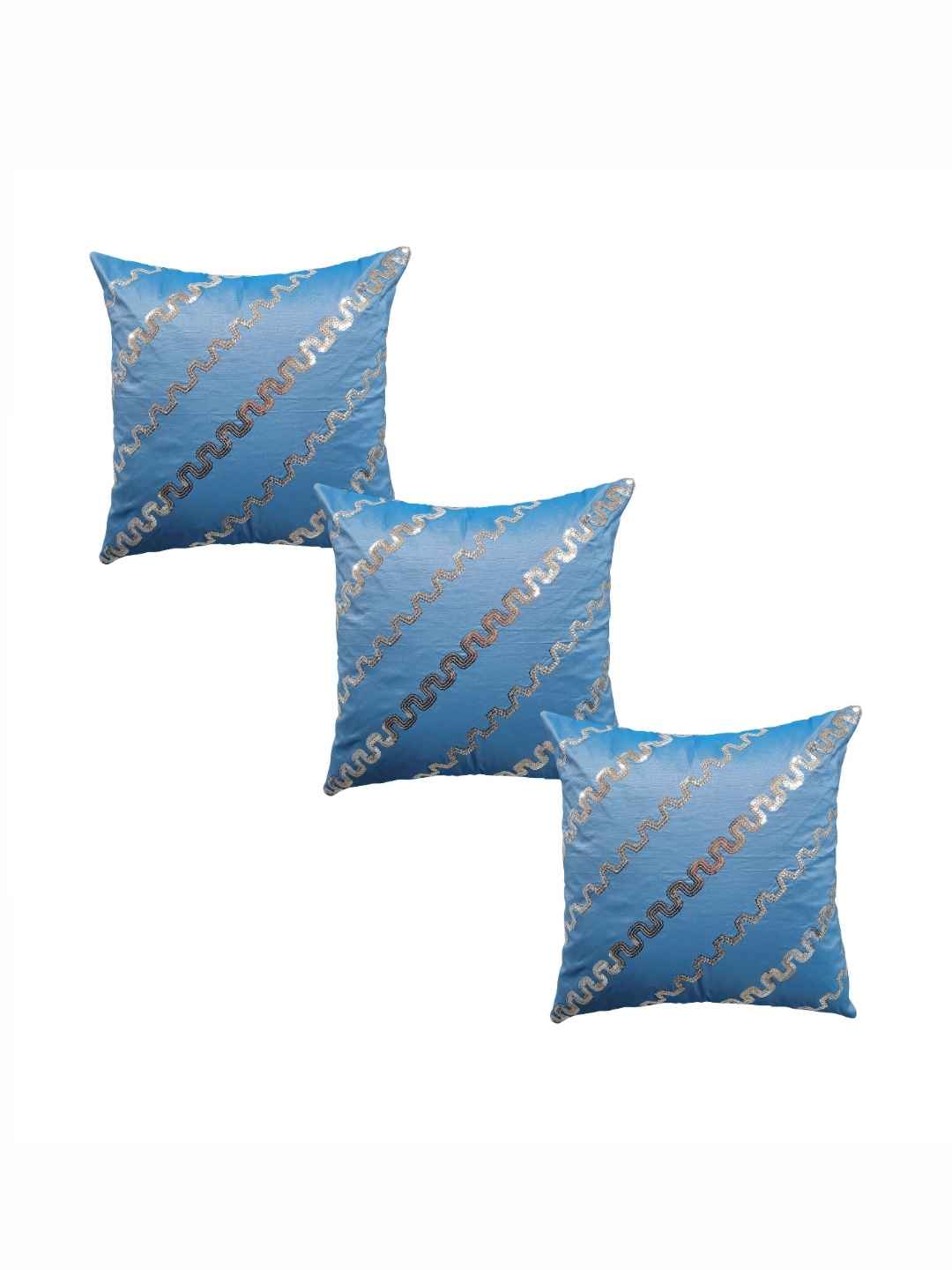 

HOME9INE Blue & Brown 3 Pieces Embellished Square Cushion Covers