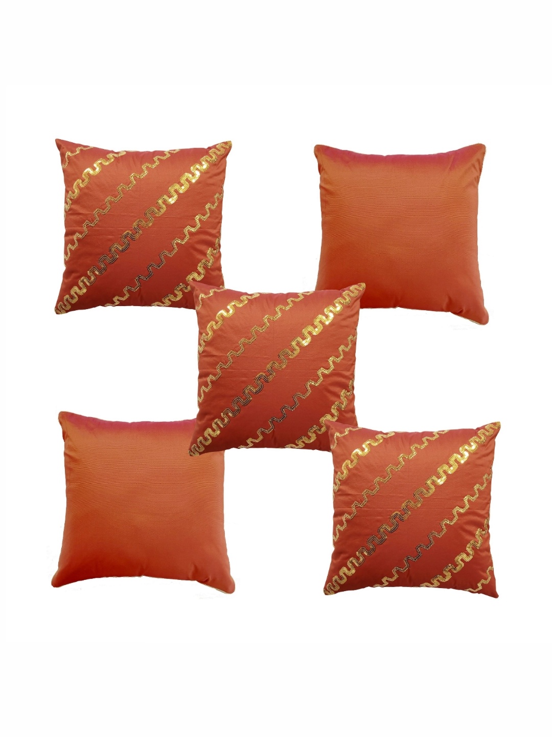 

HOME9INE Rust & Gold toned 5 Pieces Embroidered Square Cushion Covers