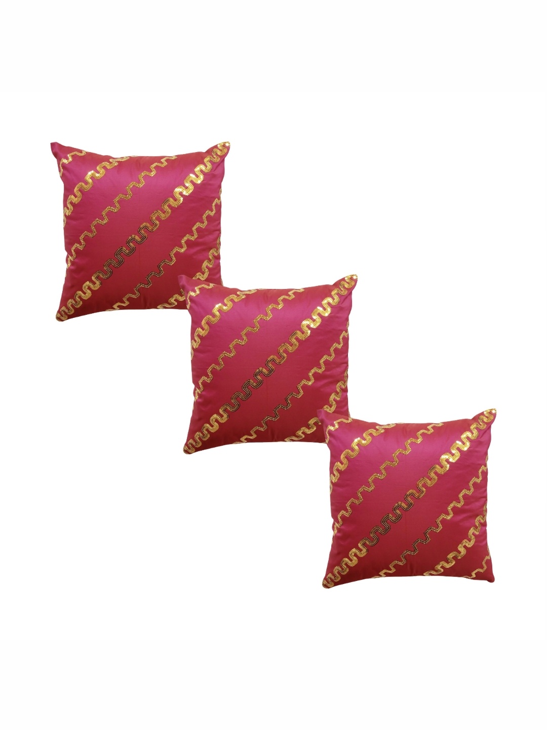 

HOME9INE Fuchsia & Beige 3 Pieces Embellished Square Cushion Covers