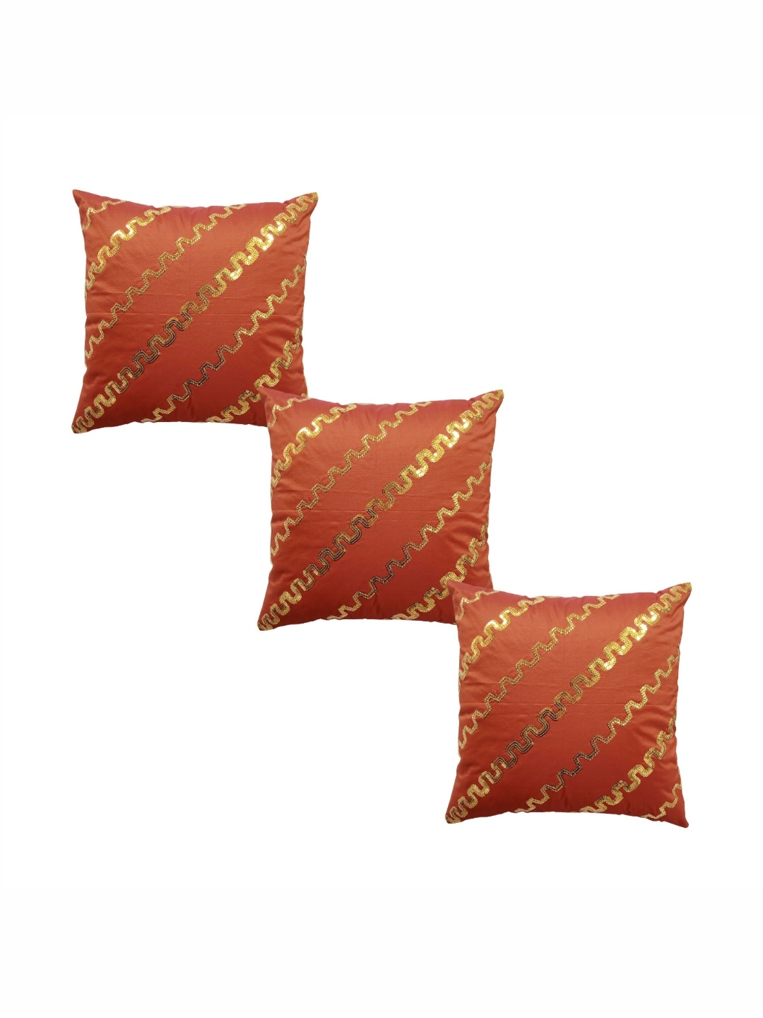 

HOME9INE Rust & Gold-Toned 3 Pieces Embellished Square Cushion Covers