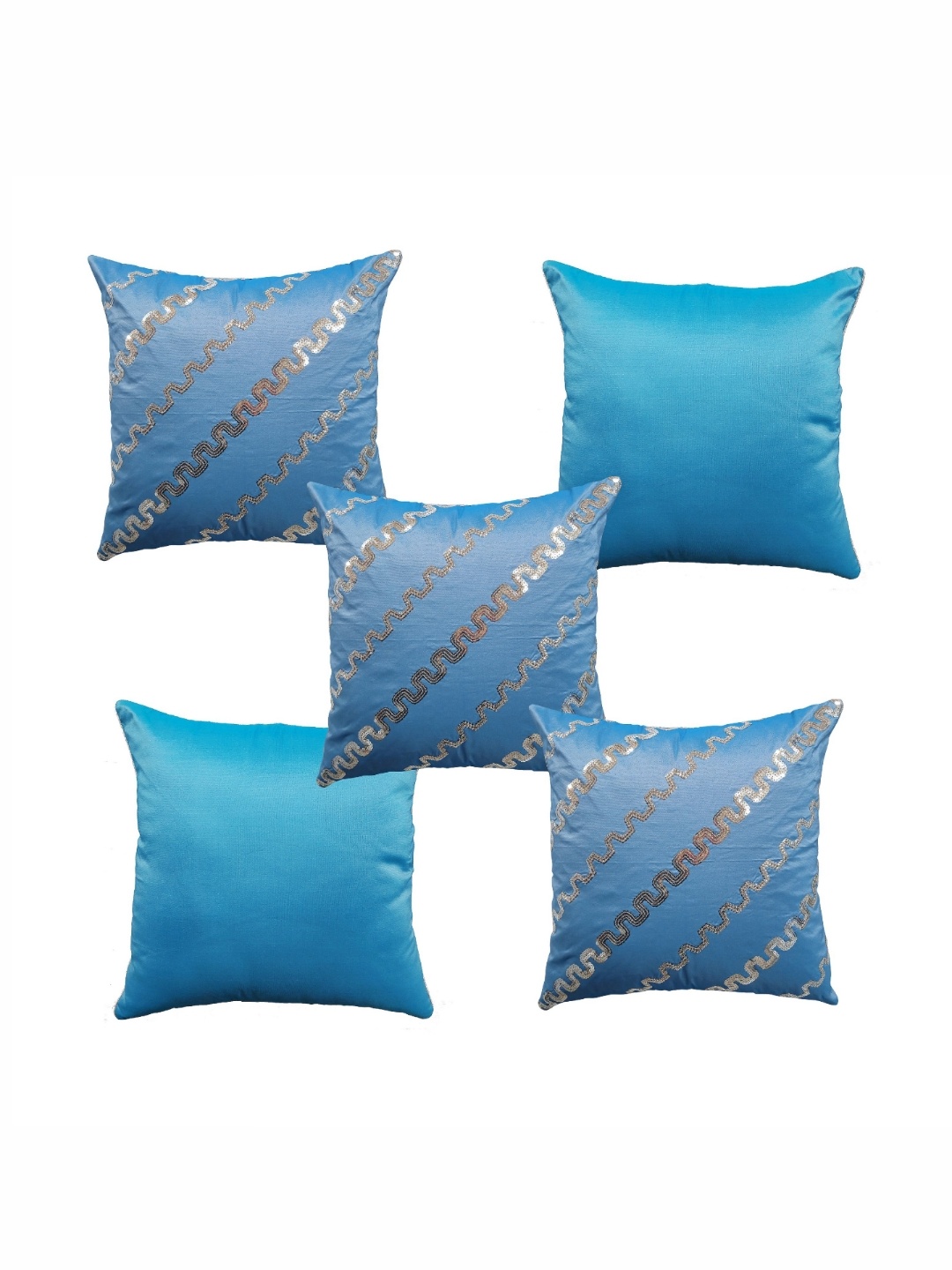 

HOME9INE Blue & Gold toned 5 Pieces Embroidered Square Cushion Covers