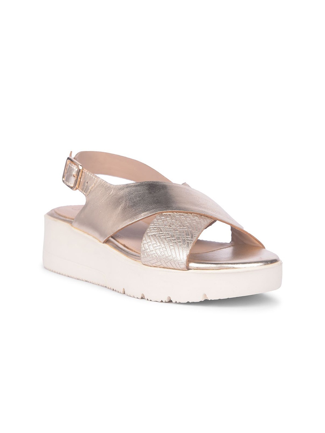 

Hush Puppies Leather Flatform Sandals With Buckles, Rose gold