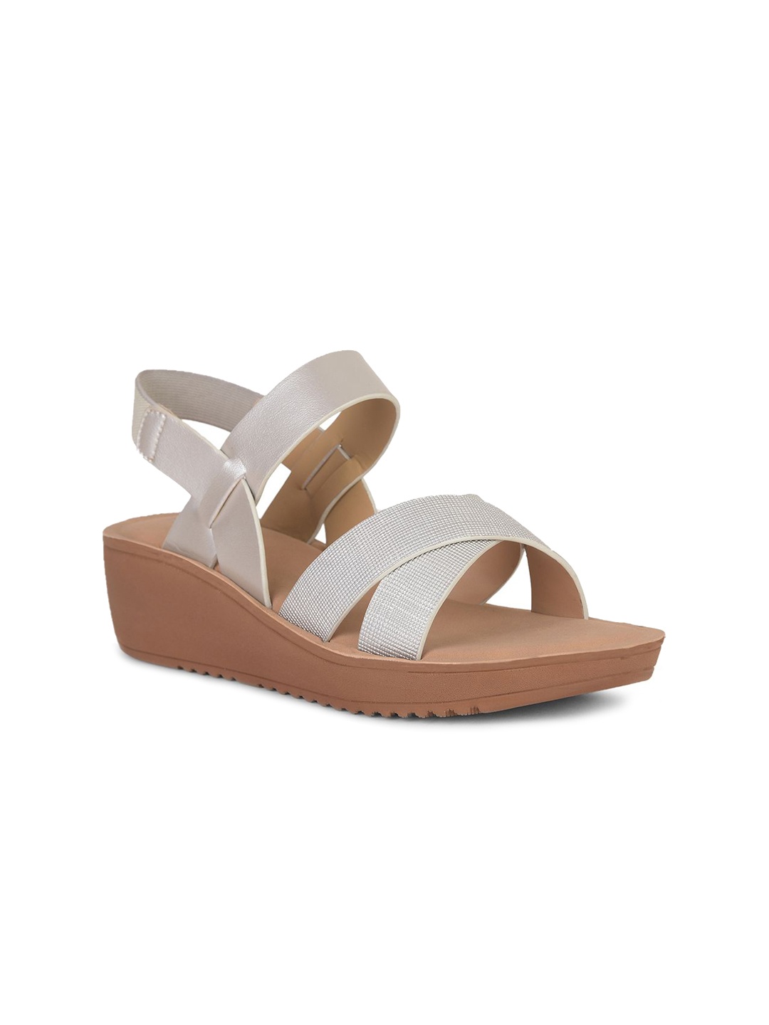 

Bata Wedge Sandals with Buckles, Silver