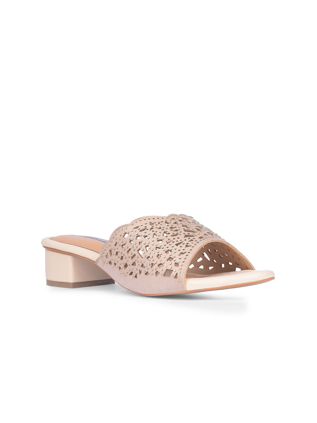 

Bata Embellished Open Toe Laser Cuts Block Heels, Beige