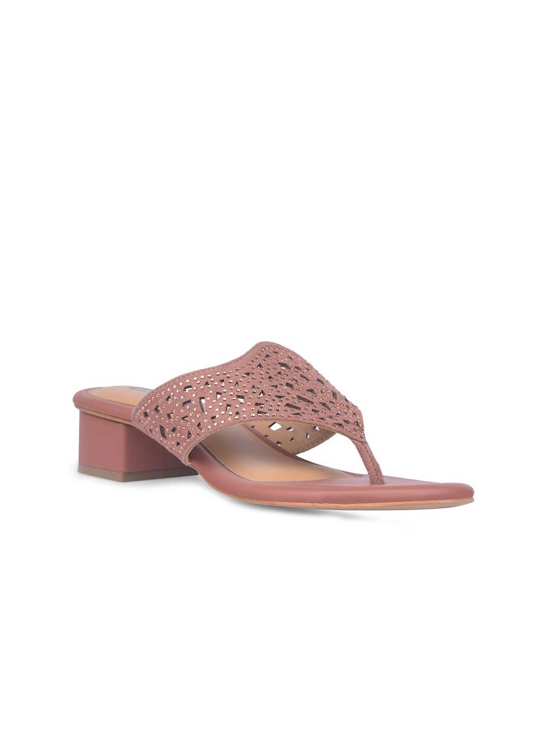 

Bata Textured Open Toe Laser Cuts Leather Block Heels, Pink