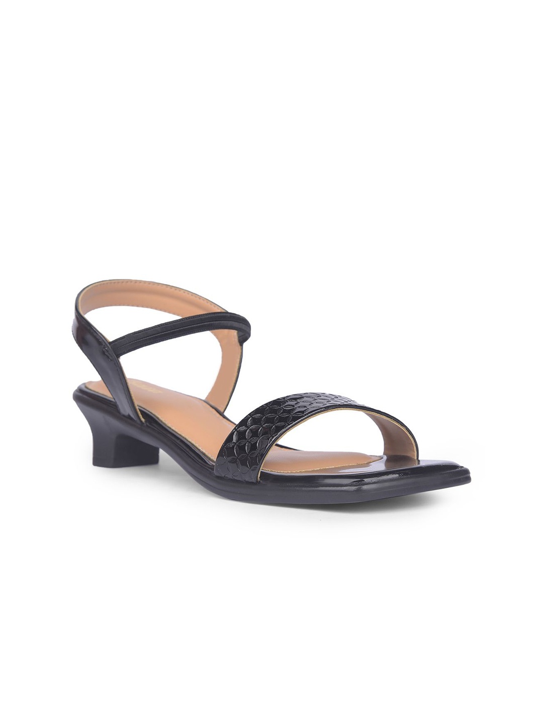 

Bata Textured Open Toe Block Heels, Black