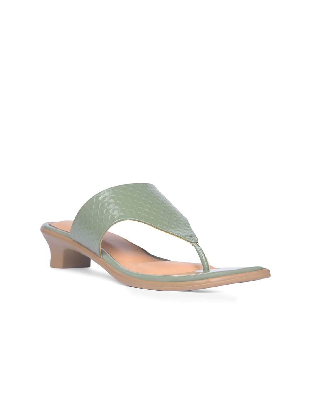 

Bata Textured Open Toe Block Heels, Green