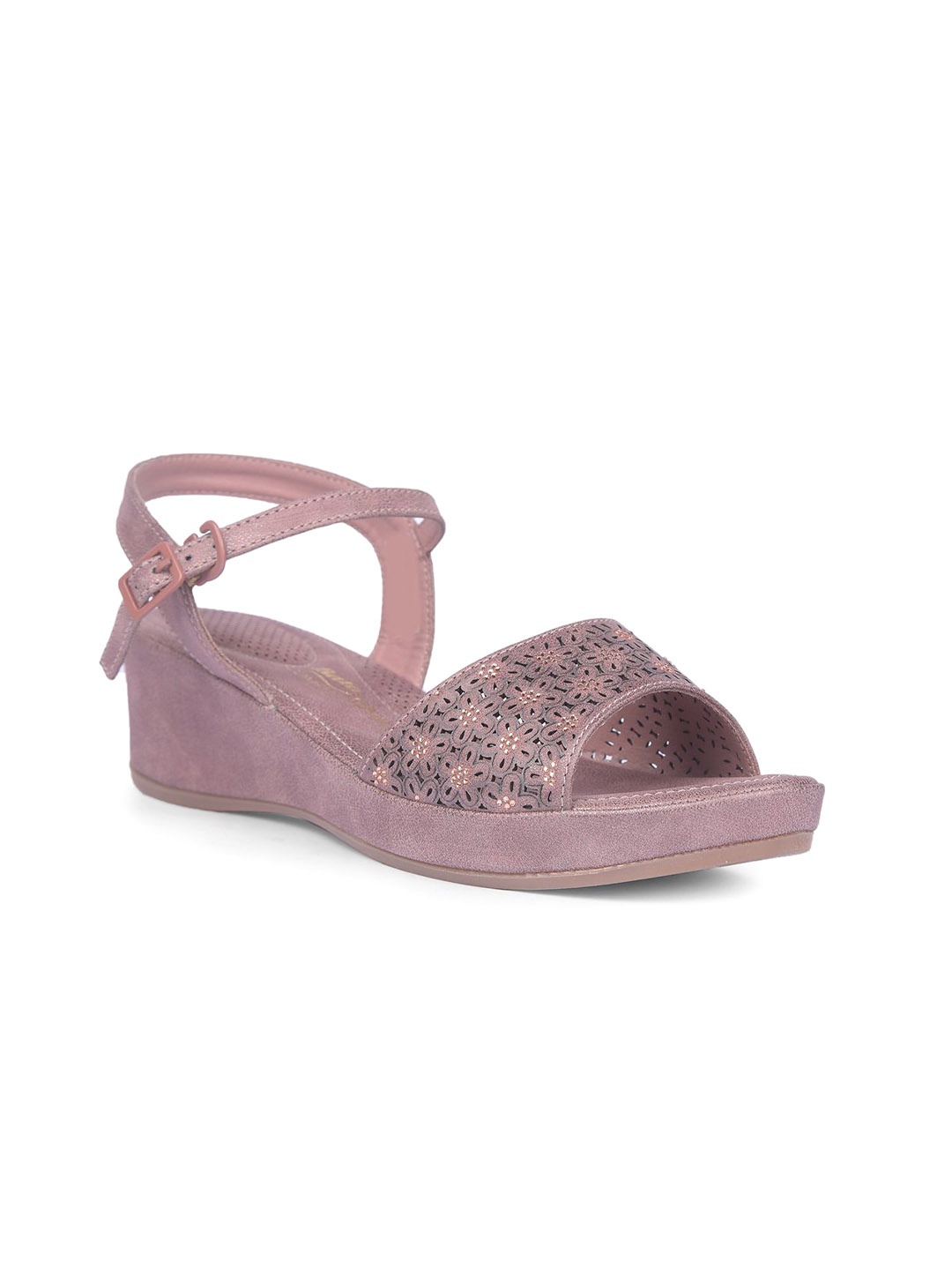 

Bata comfit Textured Open Toe Wedge Heels, Pink