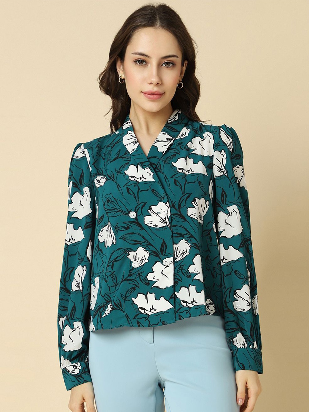 

Allen Solly Woman Floral Printed Shirt Style Top, Green