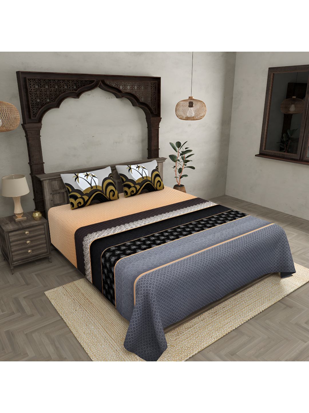 

BED-SHEET.COM Cream Ethnic Motifs 280 TC Pure Cotton King Bedsheet & 2 Pillow Covers