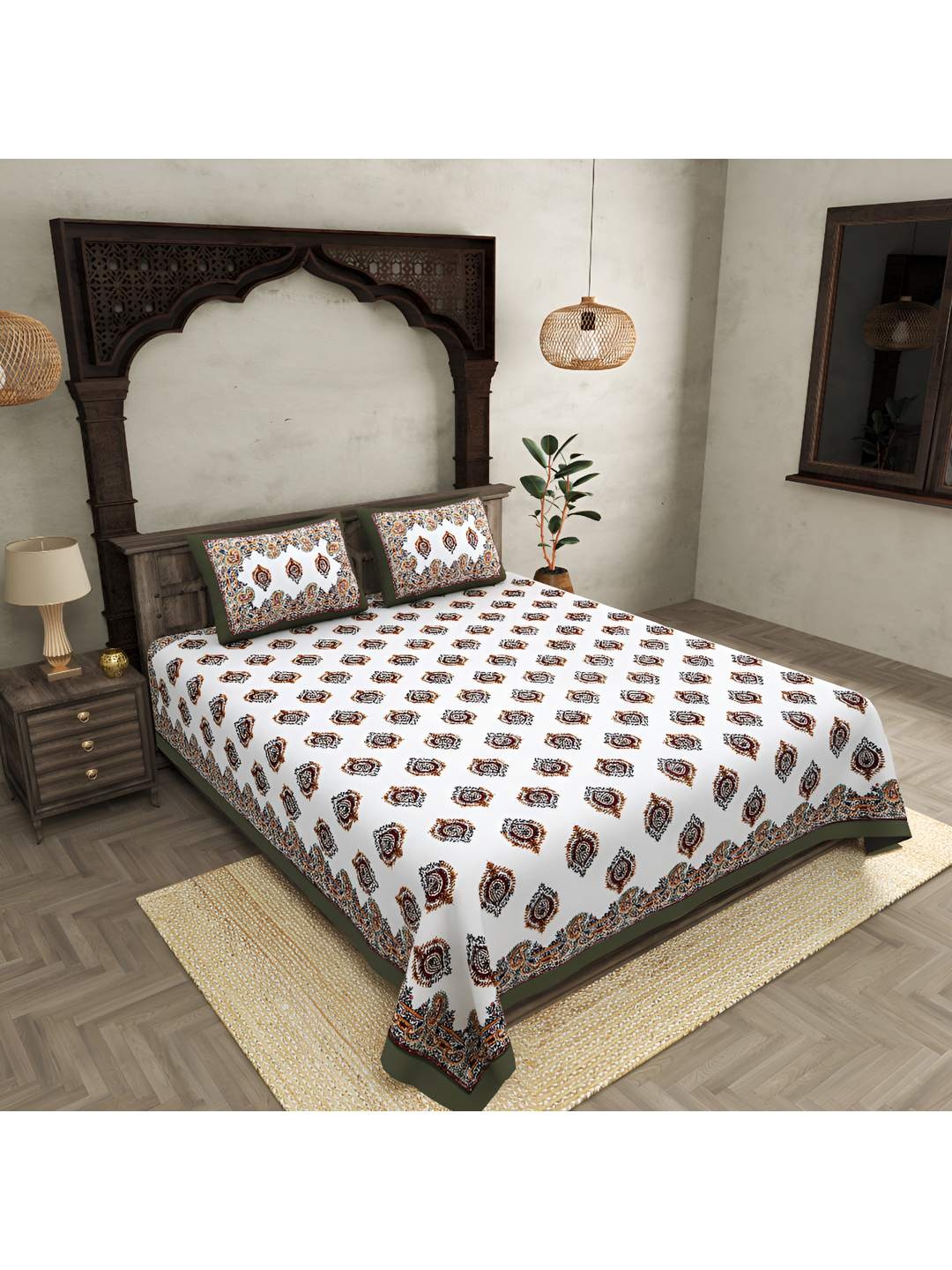 

BED-SHEET.COM Maroon & White Printed 250 TC Cotton King Bedsheet With 2 Pillow Covers