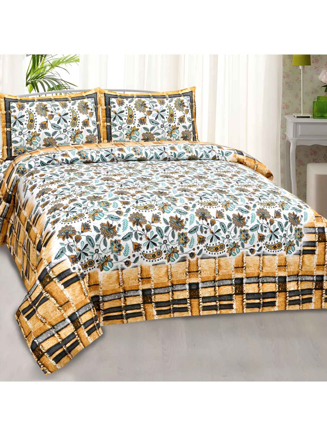 

BED-SHEET.COM Yellow & White Floral 250 TC Pure Cotton King Bedsheet With 2 Pillow Covers