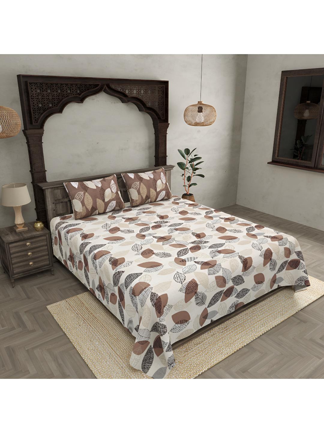 

BED-SHEET.COM White Ethnic Motifs 280 TC Pure Cotton King Bedsheet With 2 Pillow Covers