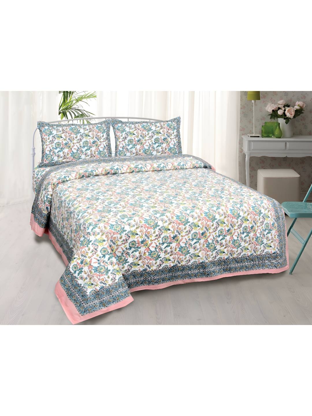 

BED-SHEET.COM Pink & White Floral 250 TC King Bedsheet with 2 Pillow Covers
