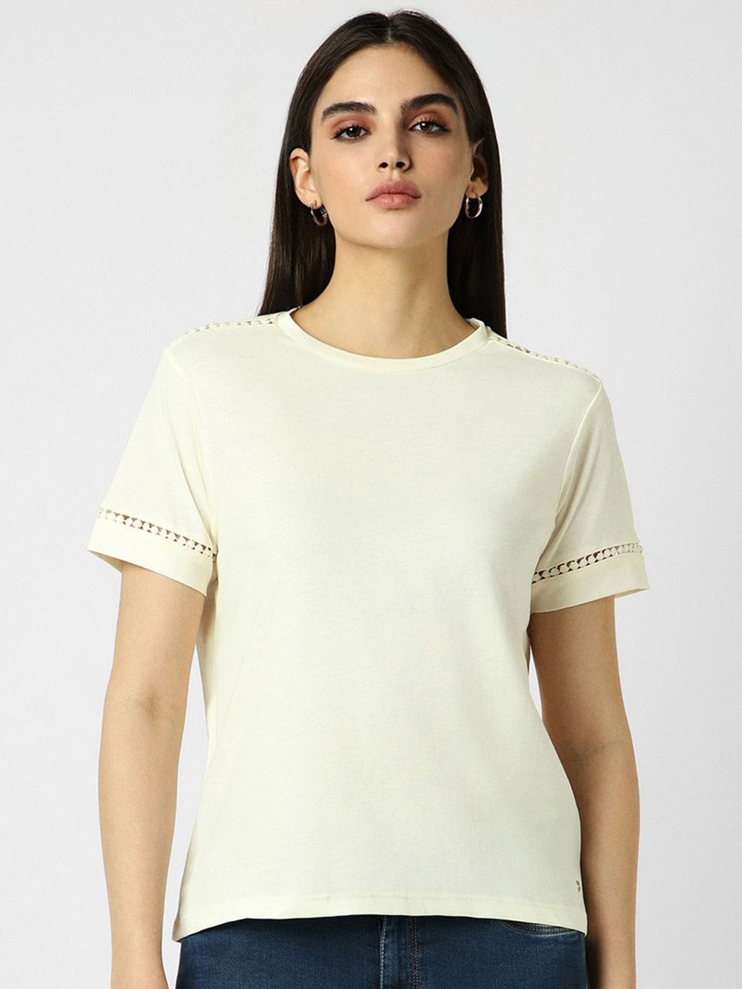 

Van Heusen Woman Solid Round Neck Cotton Top, Cream