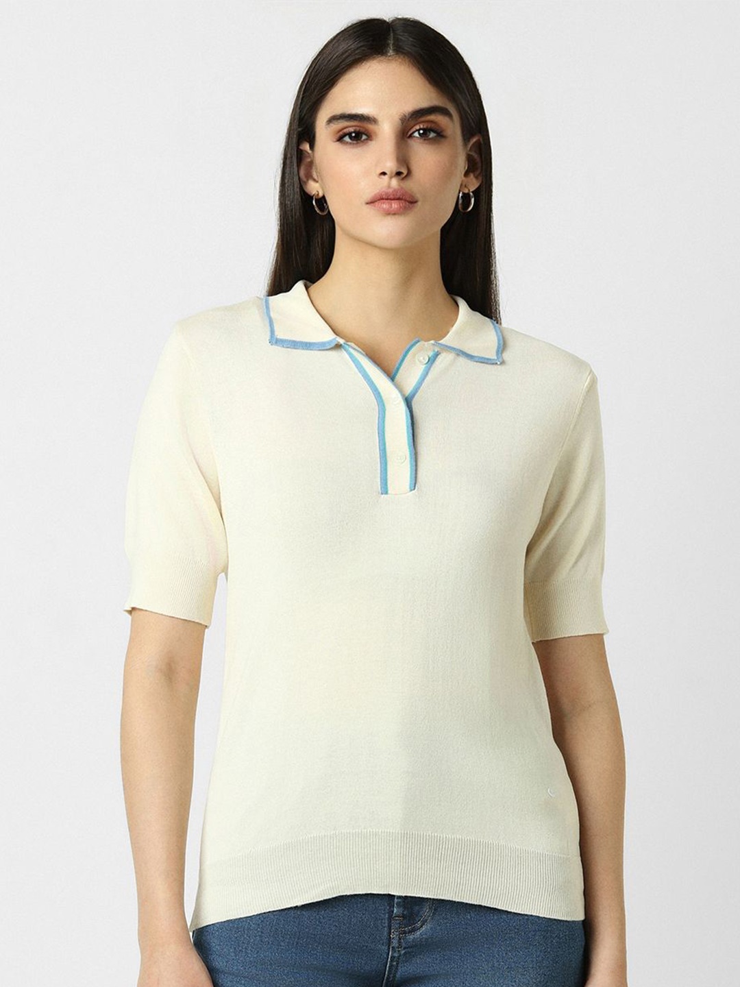 

Van Heusen Woman Abstract Printed Shirt Collar Cotton Top, Cream