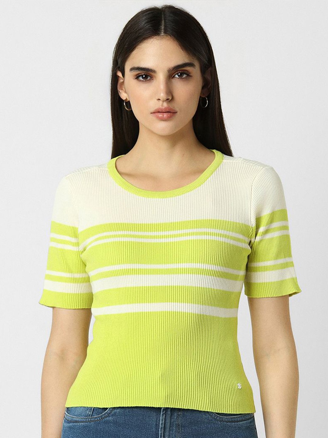 

Van Heusen Woman Solid Striped Round Neck Top, Green