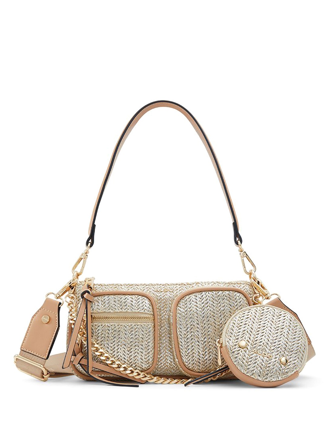 

ALDO Structured Self Design Fringed Handheld Bag, Beige