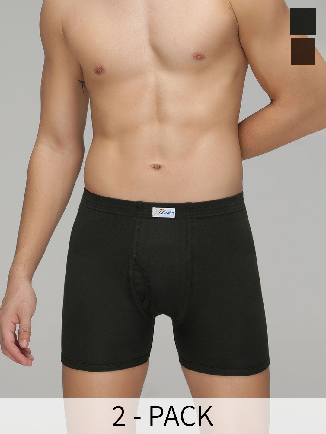 

AMUL COMFY Men Pack Of 2 Pure Cotton Trunks AC-TR-FCTRIE-MULTI3-3XL-2PC, Black