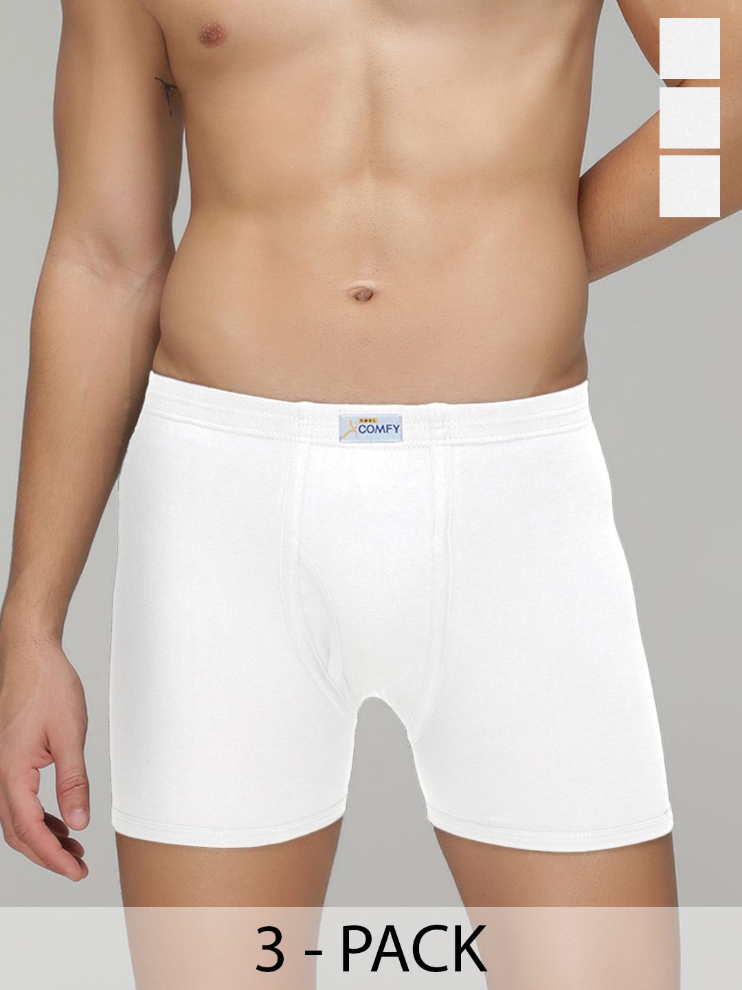 

AMUL COMFY Men Pack Of 3 Pure Cotton Trunk AC-TR-PLCTR-WHT-S-3PC, White