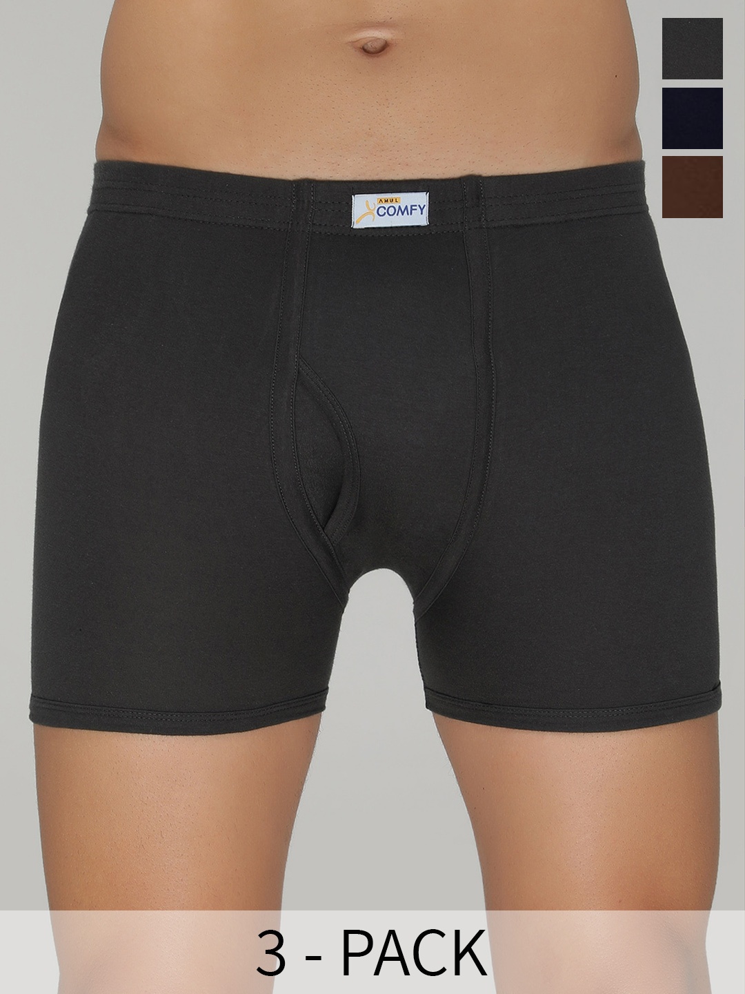 

AMUL COMFY Pack Of 3 Assorted Cotton Mid-Rise Trunk AC-TR-FCTRIE-MULTI1-XS-3PC