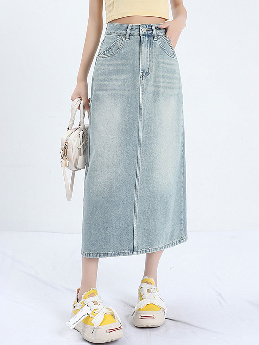 

LULU & SKY Women Mid-Rise Straight Midi Skirt, Blue