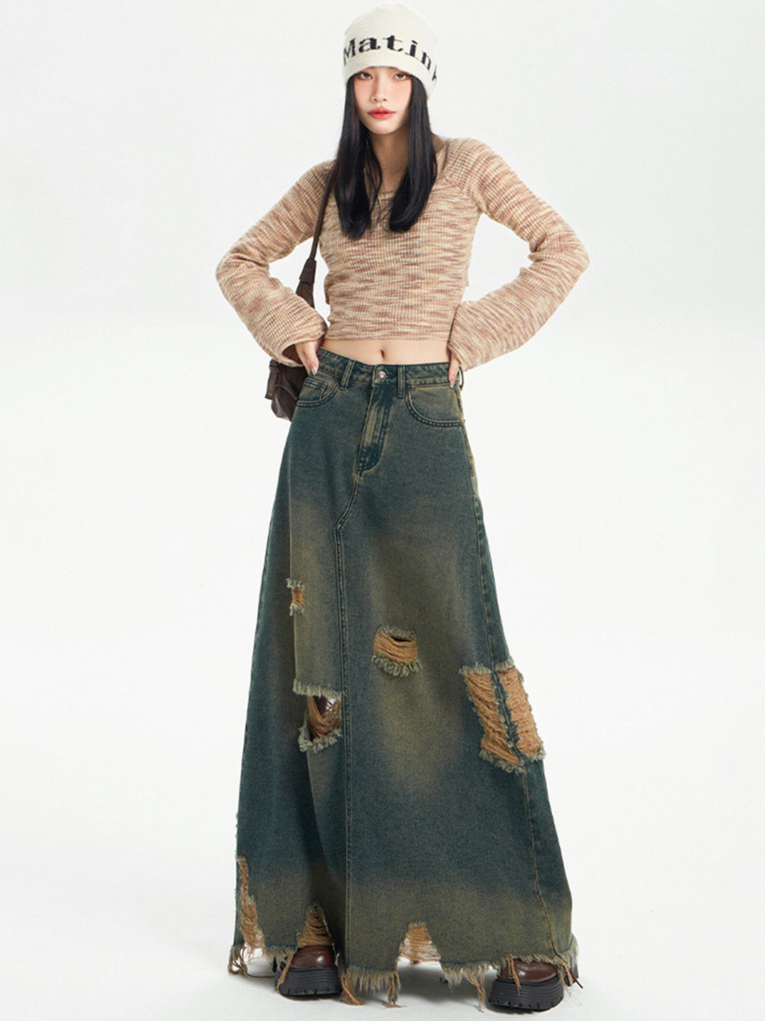 

LULU & SKY A-Line Ragged Maxi Skirts, Blue