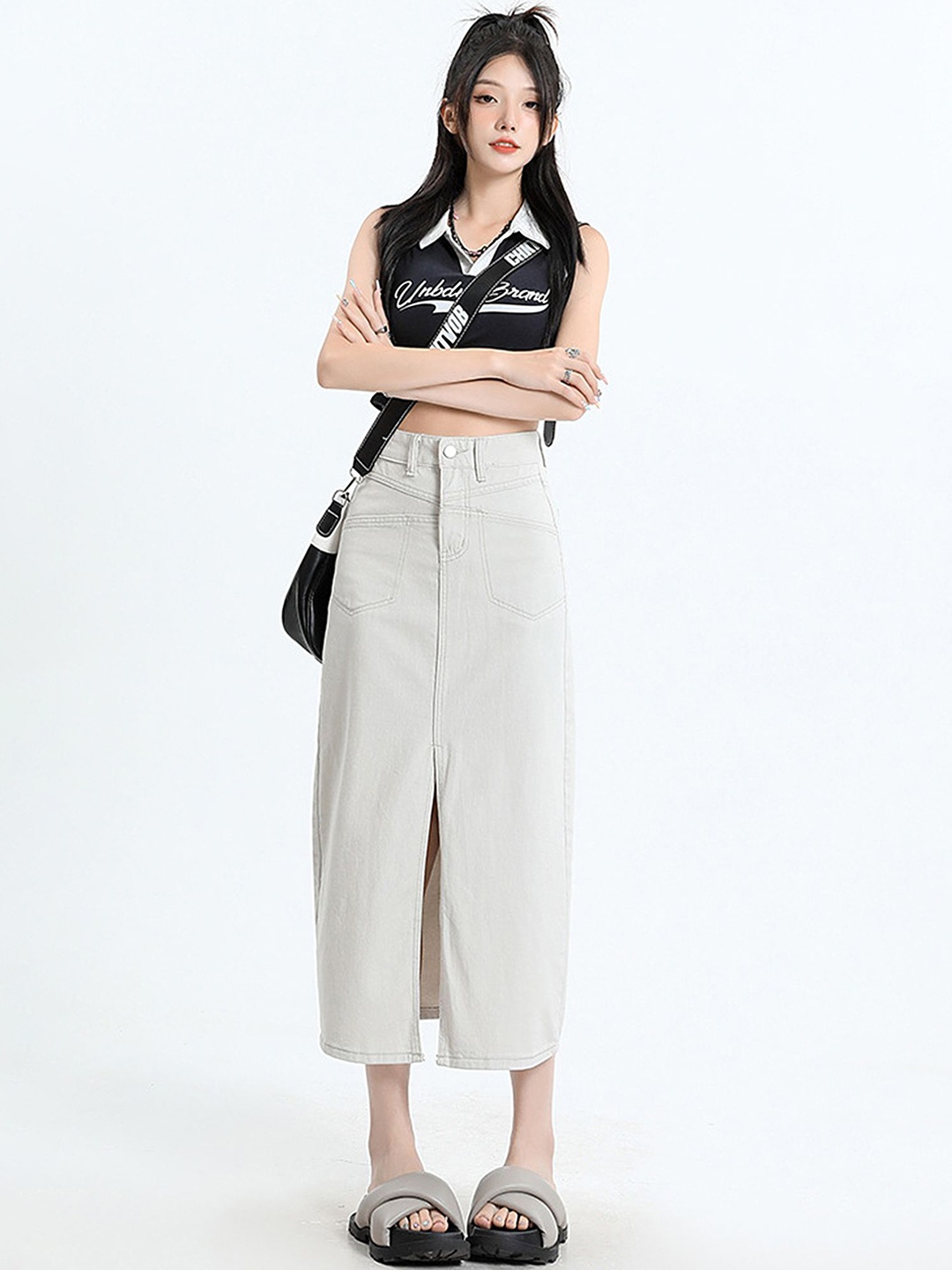 

LULU & SKY A-Line Midi Denim Skirt, White