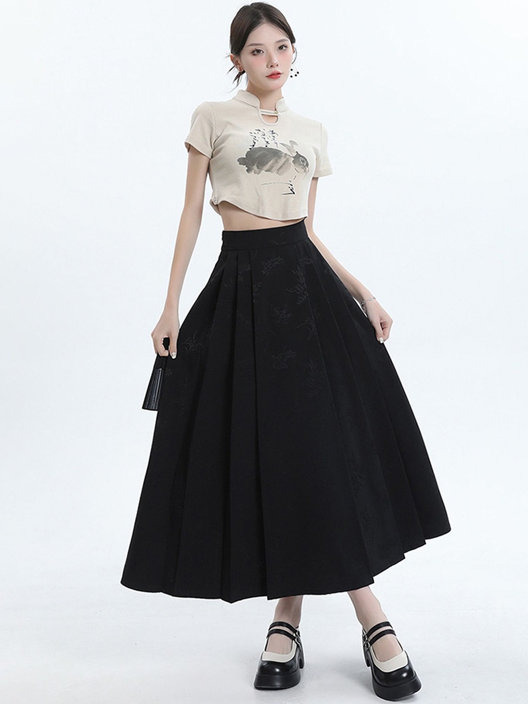 

LULU & SKY Women Flared Pleated A-Line Skirt, Black