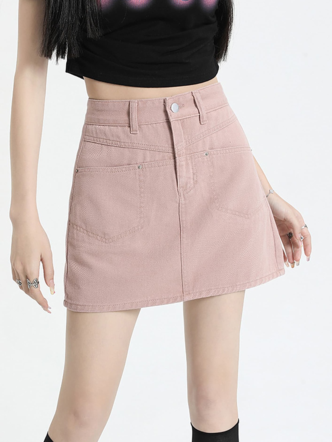 

LULU & SKY Women A-line Mini Zip-fly Short Denim Skirt, Pink