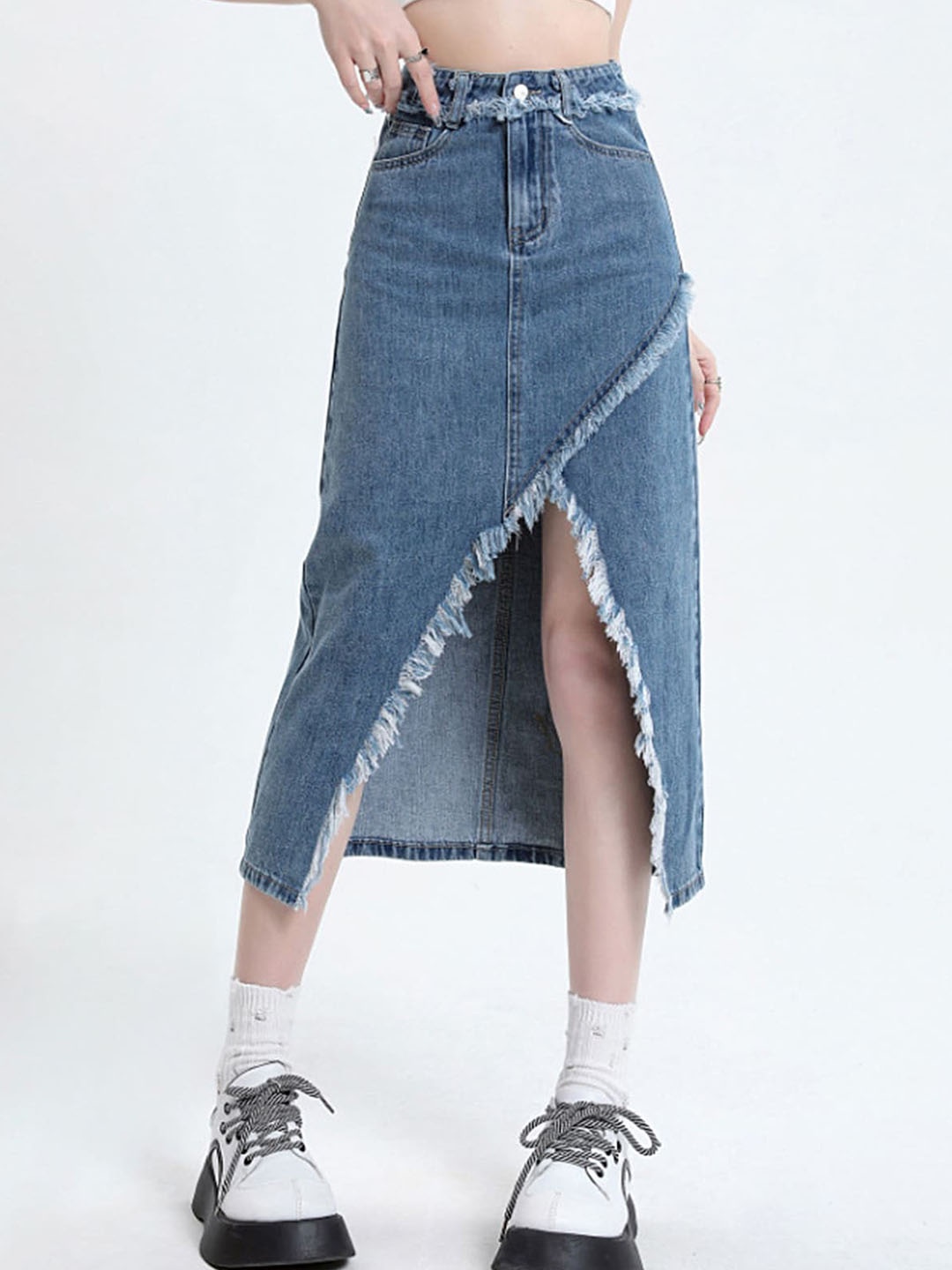 

LULU & SKY Women A-Line Midi Denim Skirt, Blue