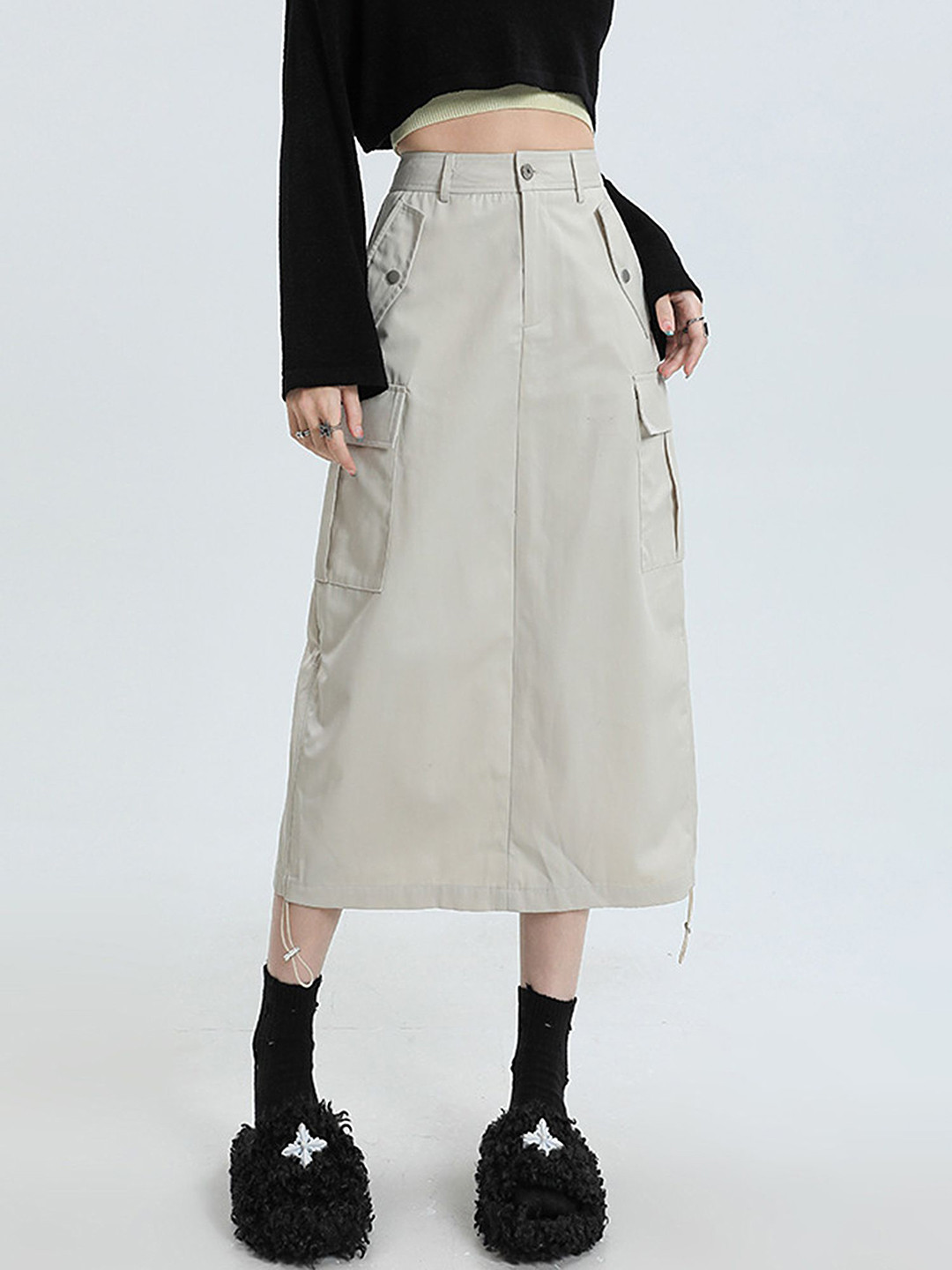 

LULU & SKY A-Line Midi Cargo Skirt, Beige