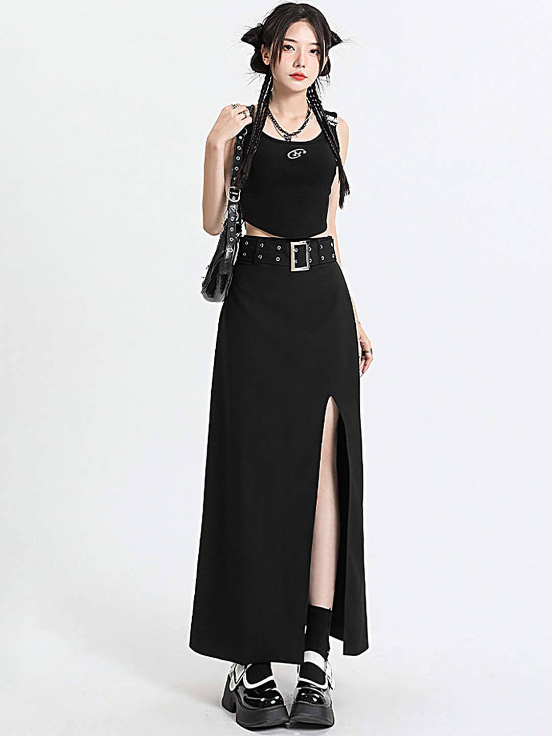 

LULU & SKY Women A-line Maxi Skirt Belt, Black
