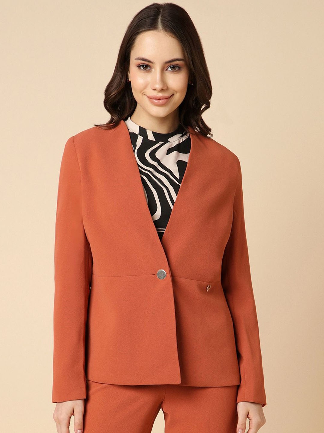 

Allen Solly Woman Shawl Collar Long Sleeves Single-Breasted Formal Blazer, Orange